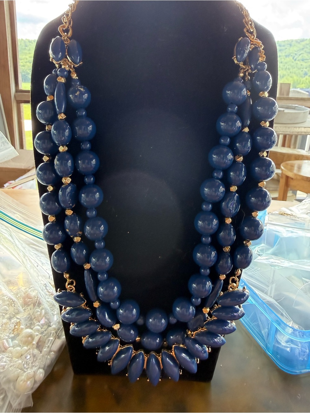 Premier Designs blue and gold layer necklace with removable layer